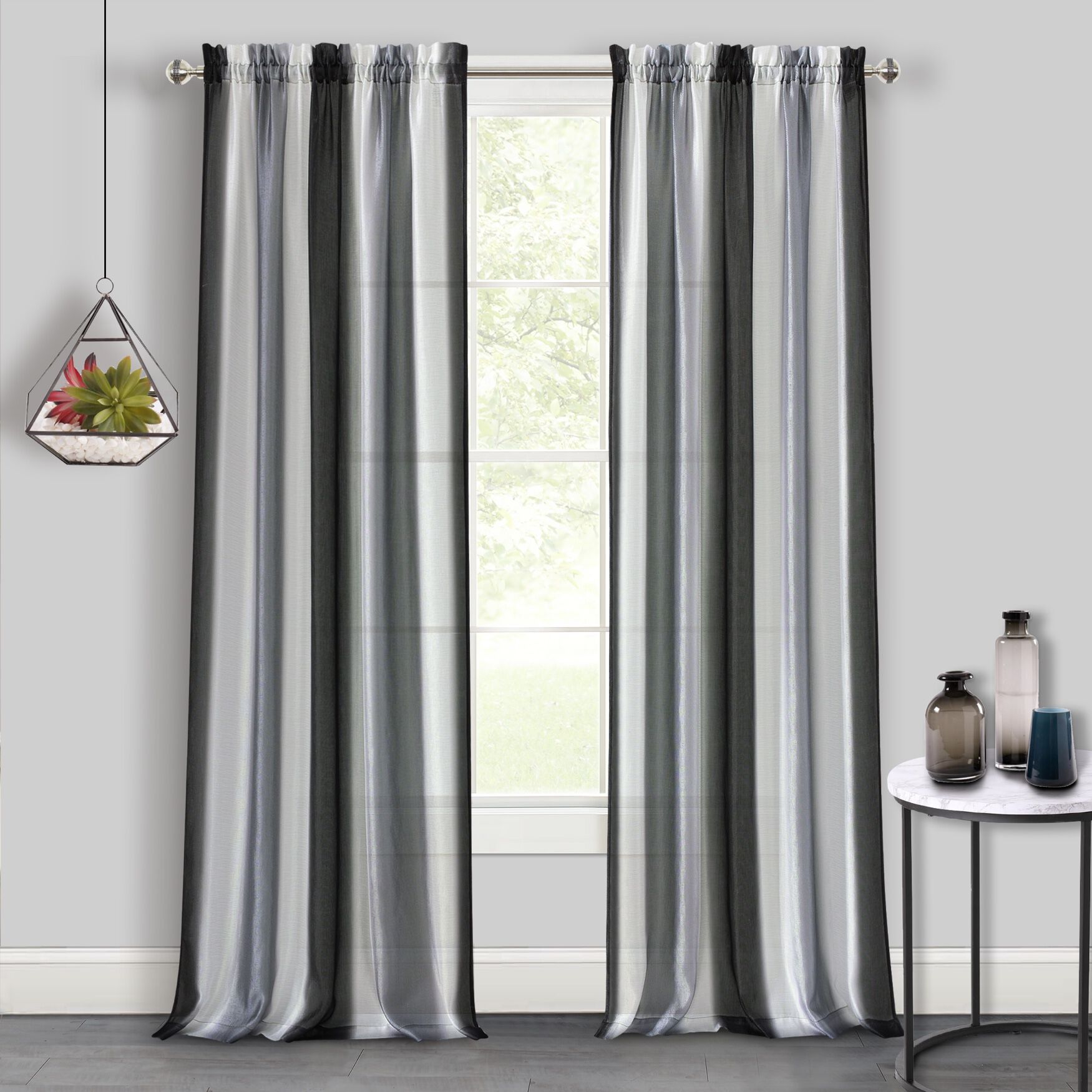 Spectrum Rod Pocket Window Curtain Panel, BLACK SILVER, hi-res image number 0