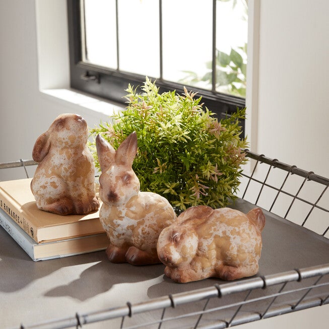 Weathered Terra Cotta Rabbit Garden Statue (Set Of 6), , on-hover image number null