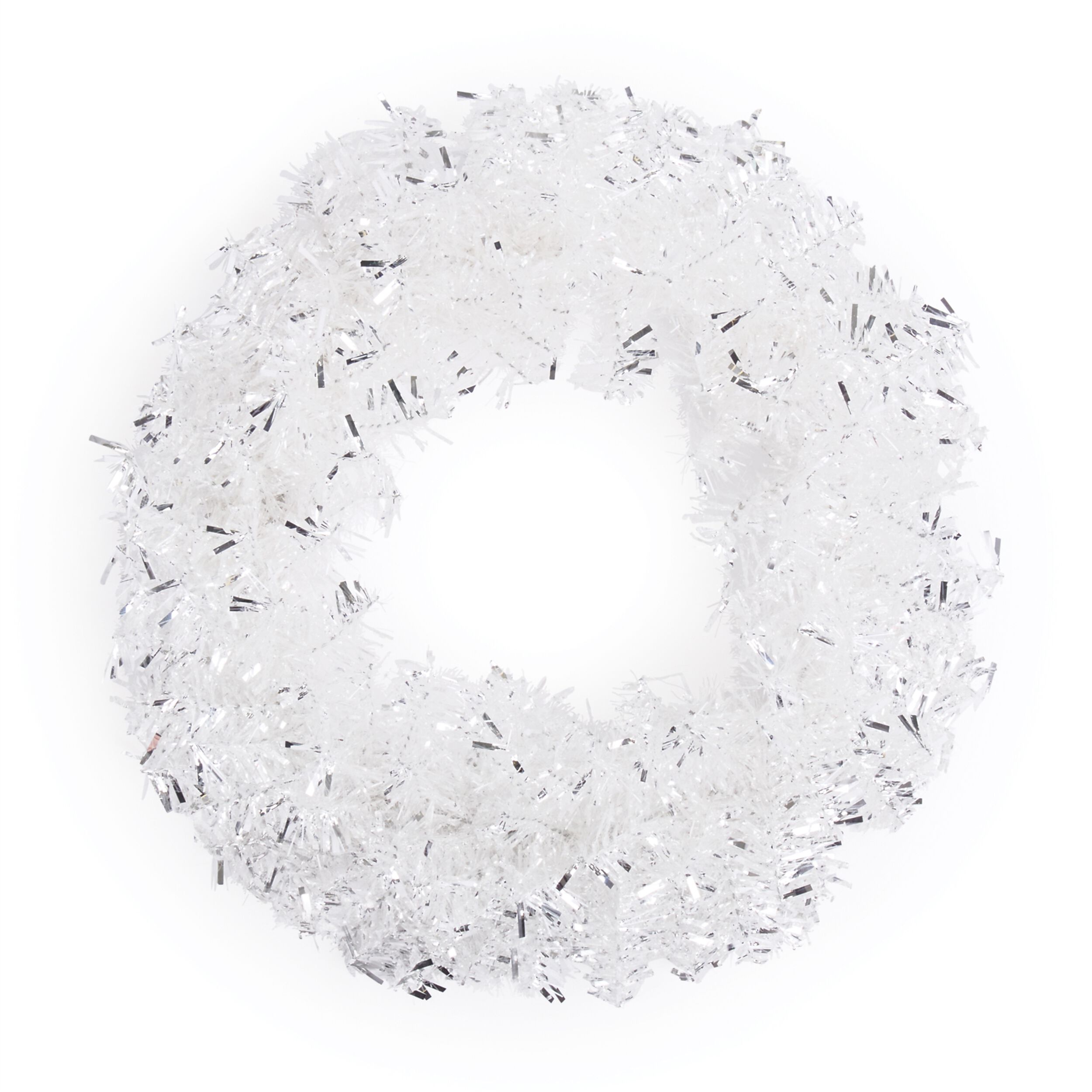 Silver Tinsel Christmas Wreath 22 inchesD, WHITE SILVER, hi-res image number 0