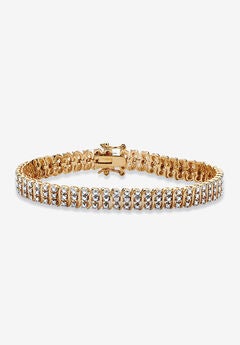 Yellow Gold Plated S Link Tennis Bracelet (7.5mm), Genuine Diamond Accent 8"