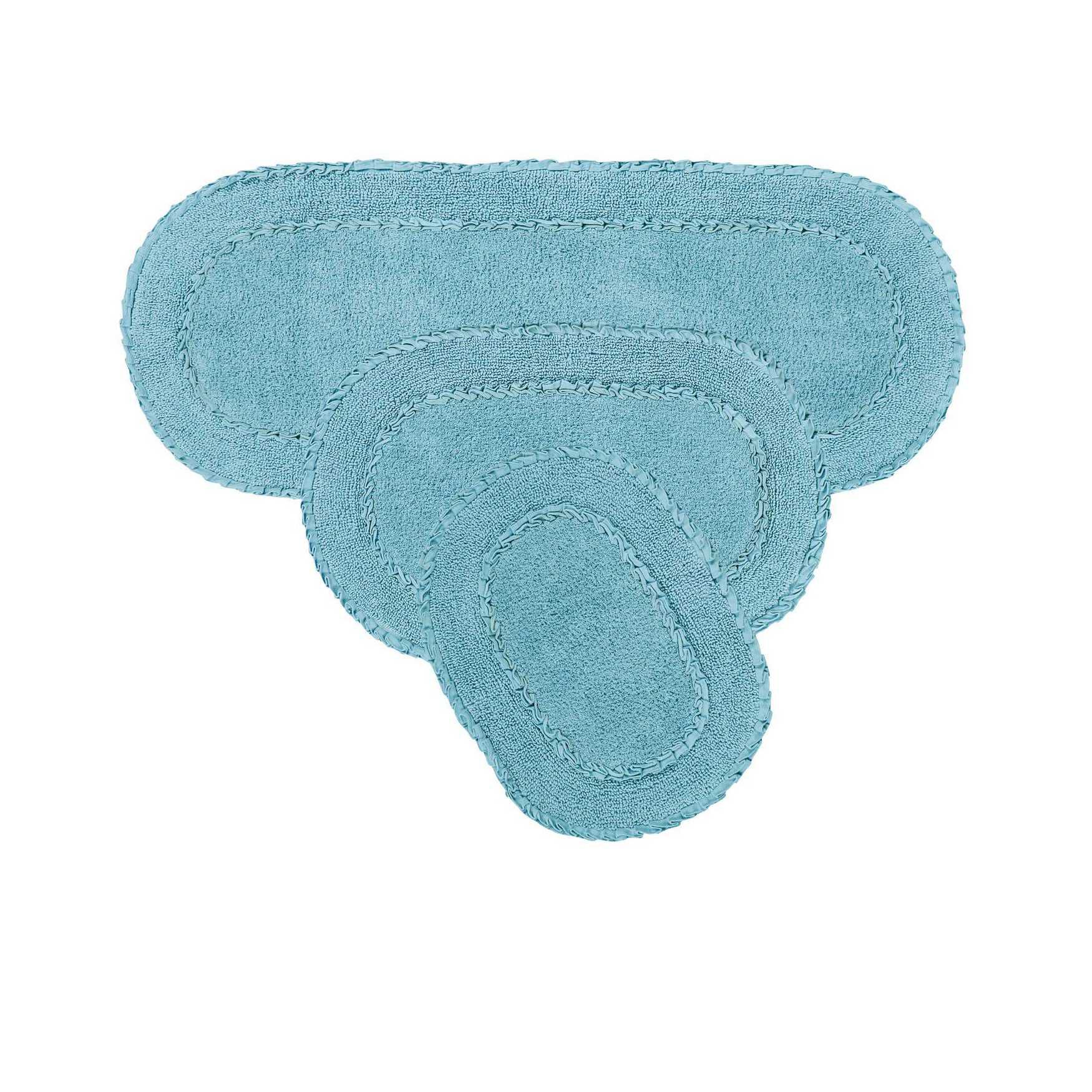 Double Ruffle 3 Piece Set Bath Rug Collection, BLUE, hi-res image number 0