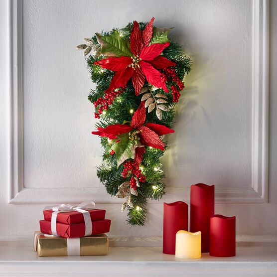 24&quot; Pre-Lit Poinsettia Swag, RED