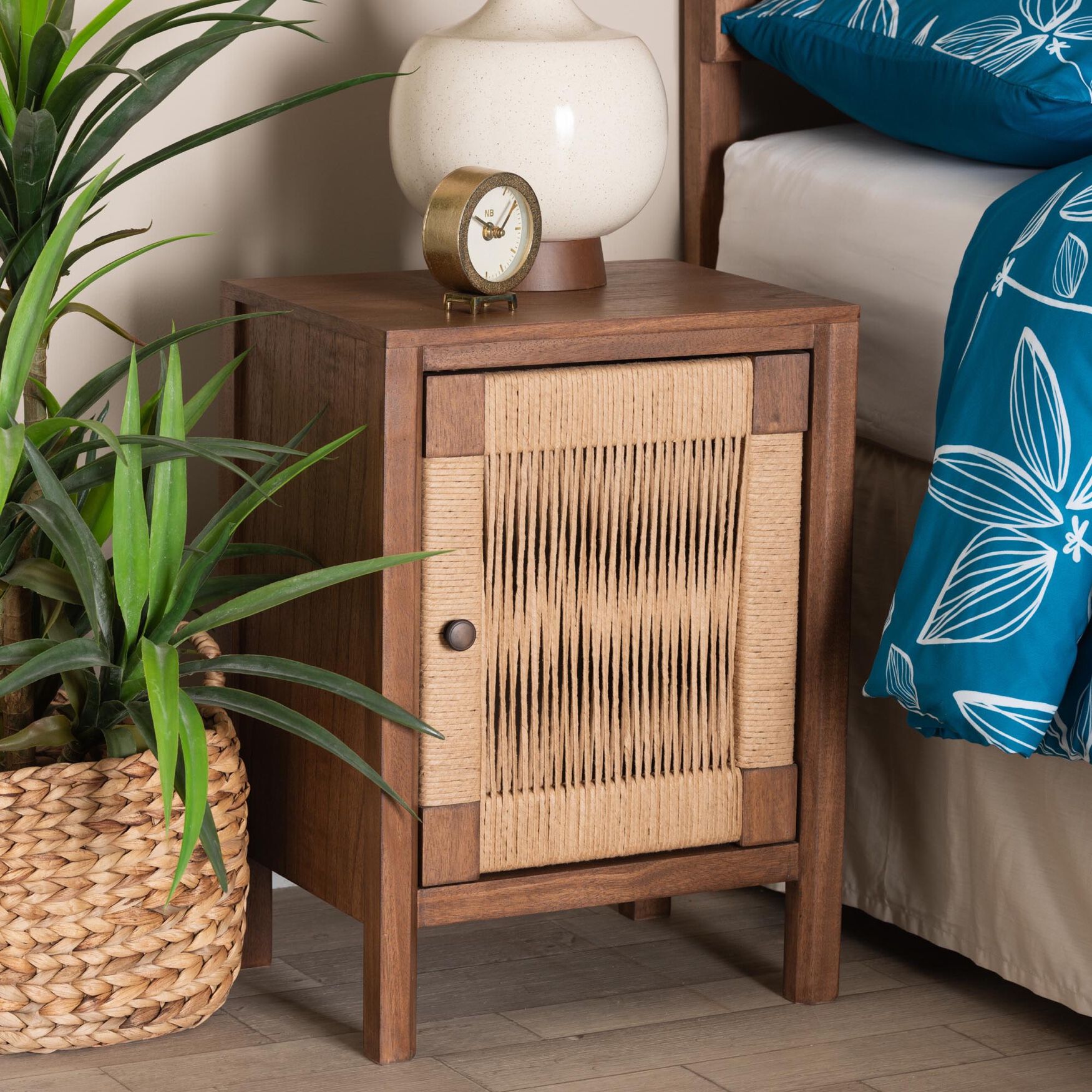 Holitz Modern Bohemian Walnut Brown Finished Bayur Wood Nightstand, , alternate image number 13