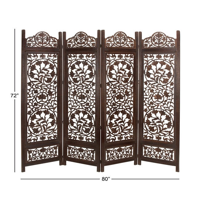Brown Mango Wood Traditional Room Divider Screen, 72 inches x 80 inches x 1 inches, , alternate image number 2