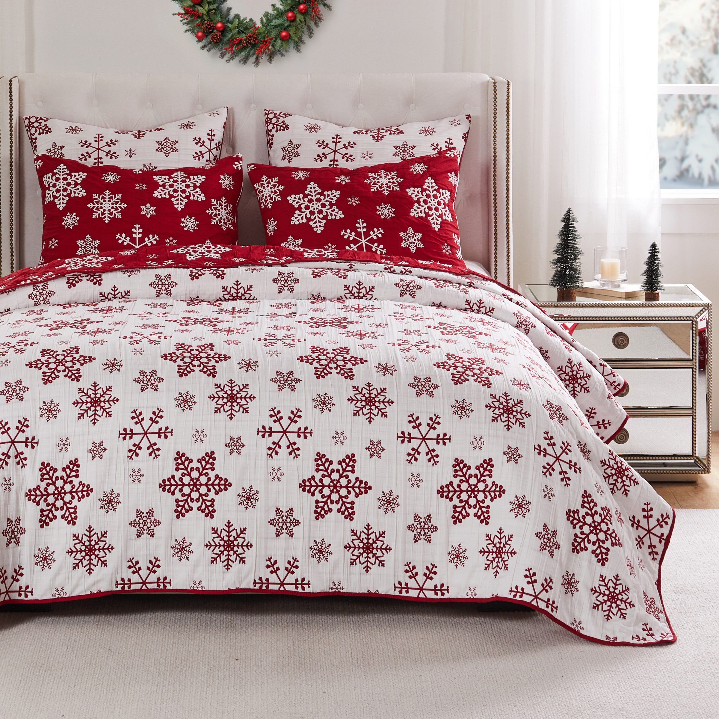Novelty Holiday Matelass&eacute; Coverlet Set, SNOWFLAKE, alternate image number 3