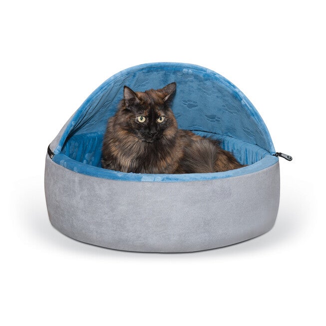 Self-Warming Hooded Kitty Cat Bed, BLUE GRAY, hi-res image number null