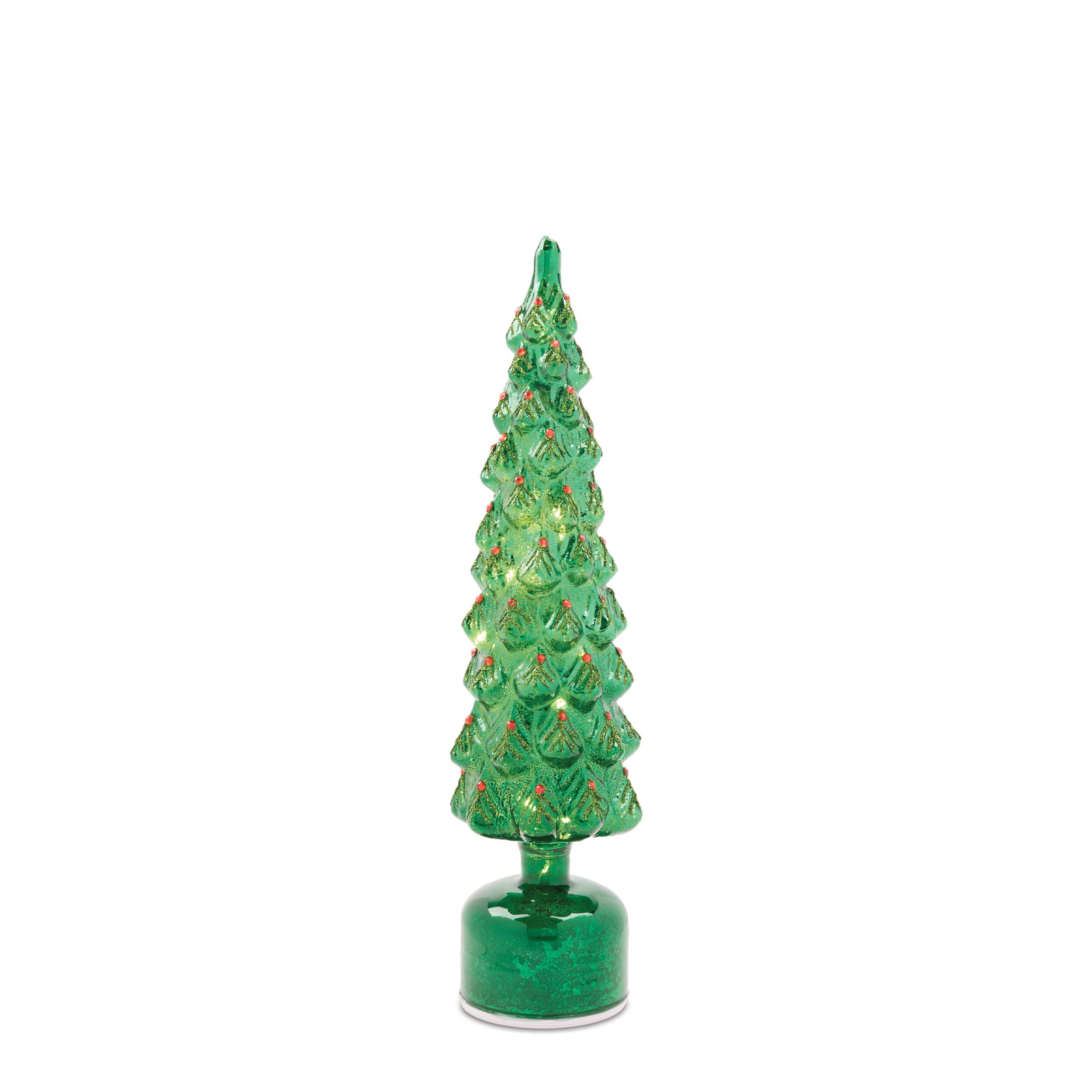 Rotating LED Glass Christmas Tree (Set of 2), GREEN RED, alternate image number 4