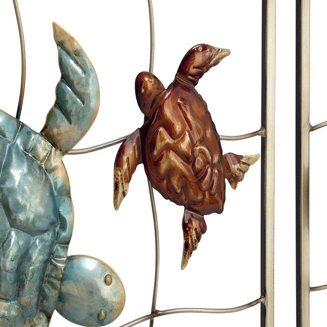 Set Of 2 Gold Metal Coastal Sea Life Wall Decor, , alternate image number null