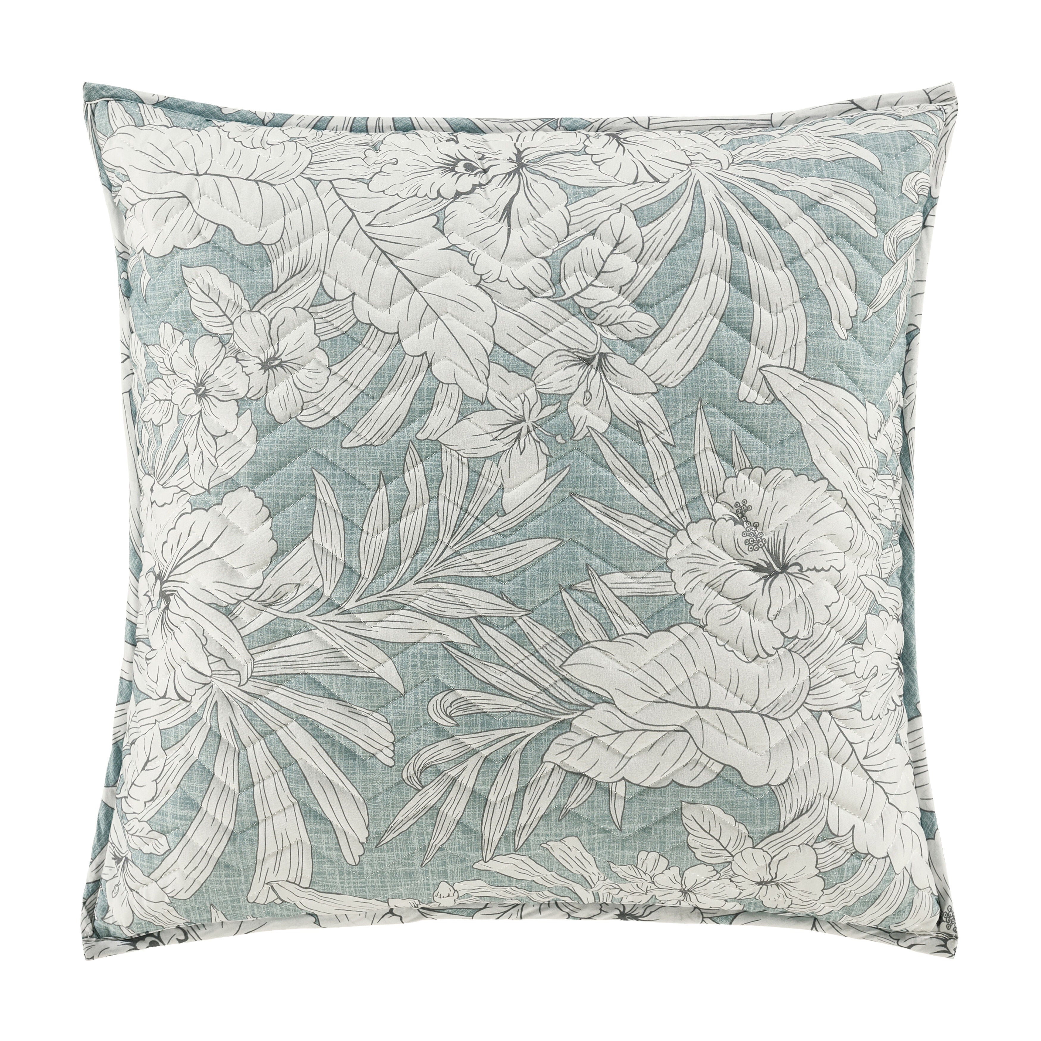 AUCKLAND 20 inches SQUARE QUILTED DECORATIVE THROW PILLOW, AQUA, alternate image number 2