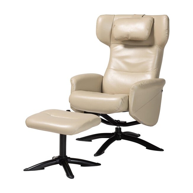 Elwood Modern Brown Faux Leather 2-Piece Lounge Chair and Footrest Set, BEIGE, alternate image number 1