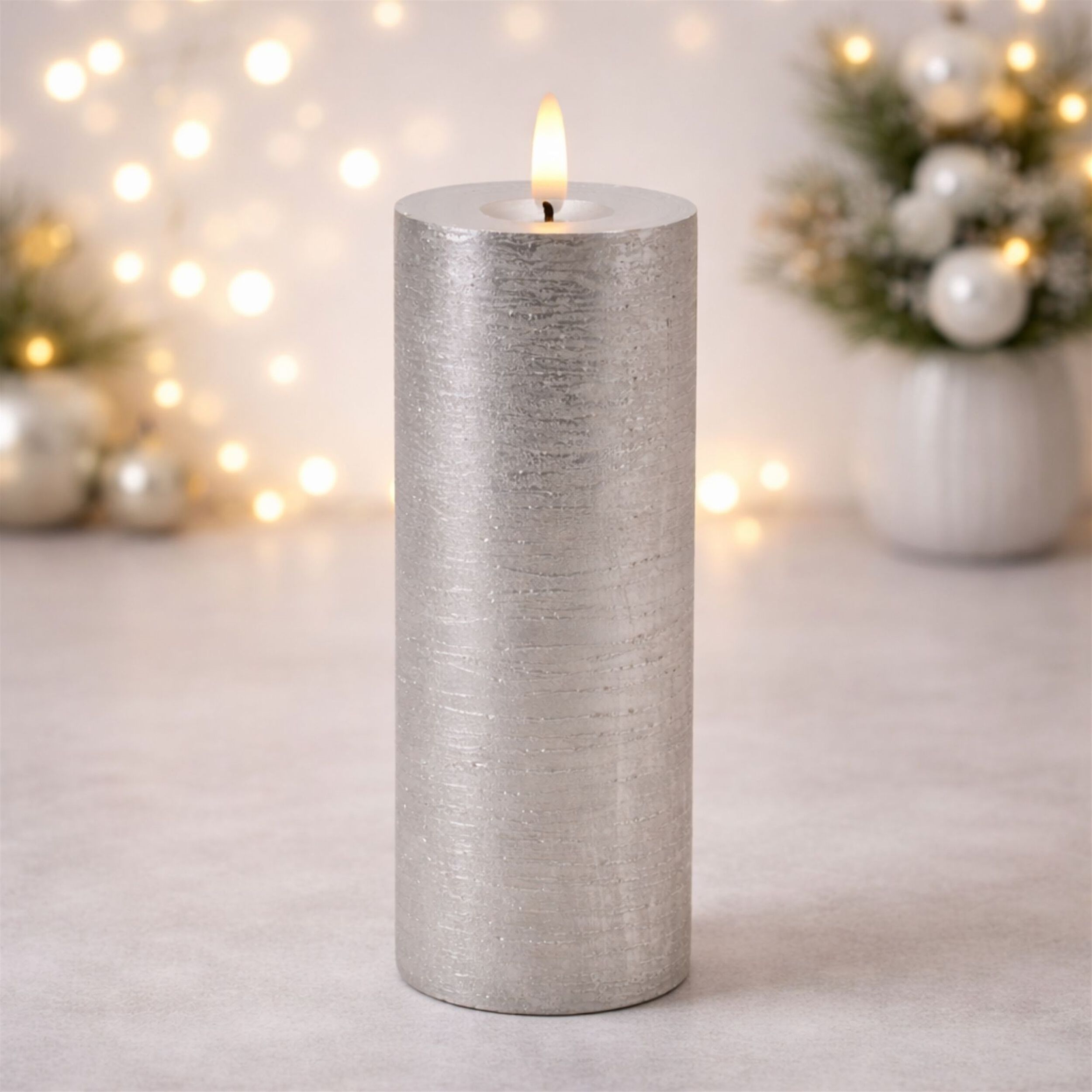 Metallic FIA Wick LED Candle (Set of 2), SILVER, alternate image number 1