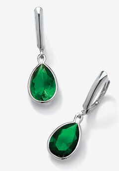 Sterling Silver Drop Earrings Pear Cut Simulated Birthstones