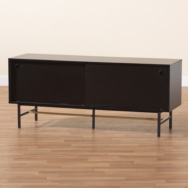 Truett Modern Dark Brown Finished Wood And Two-Tone Black And Gold Metal Tv Stand, , alternate image number null