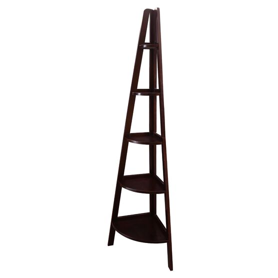 5-Shelf Corner Ladder Bookcase-Espresso, , alternate image number null