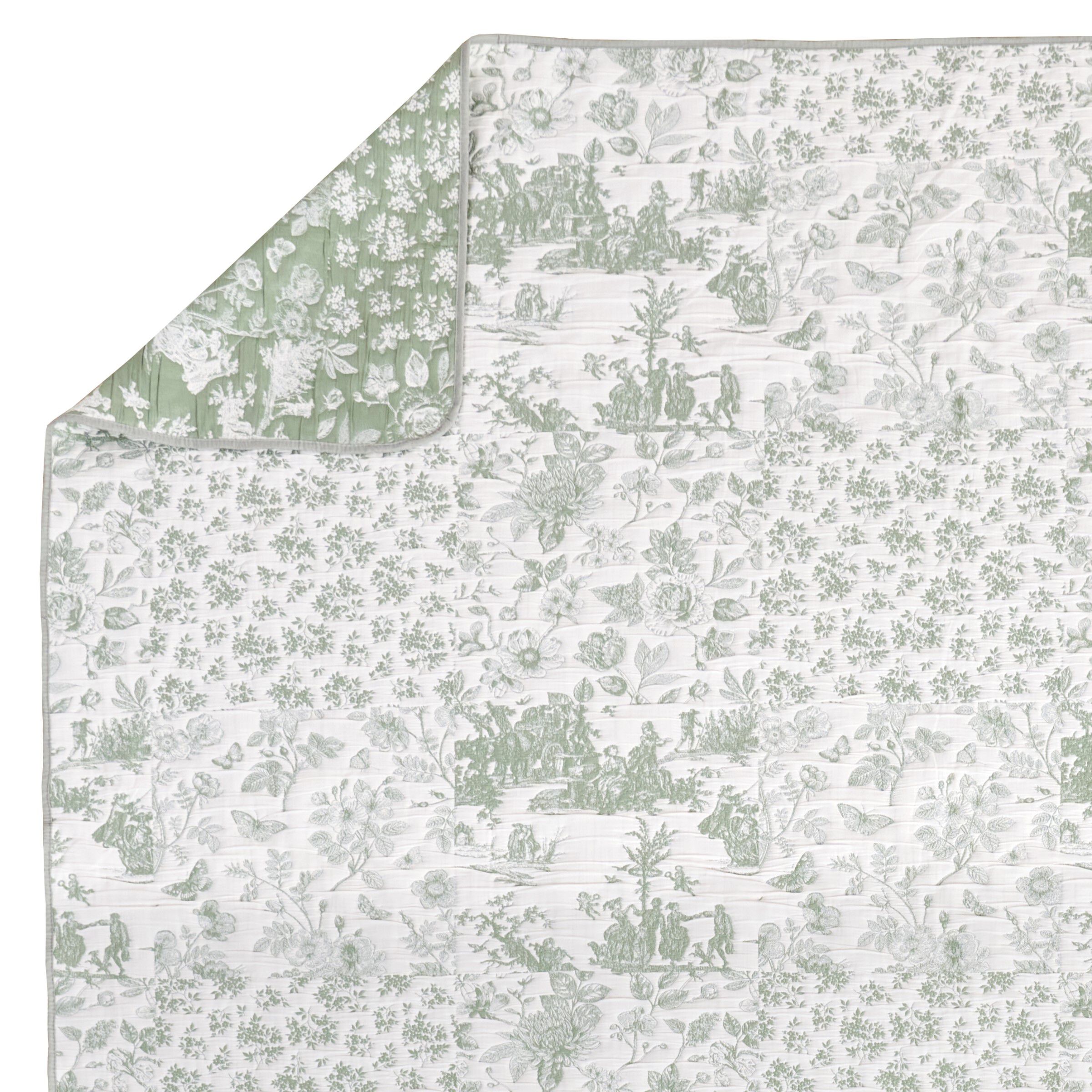Patchwork Toile Classic Floral Throw Blanket, SAGE, alternate image number 2