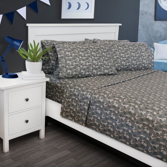 Ecko Camo Microfiber Sheet Set Sheet Set, GRAY, hi-res image number 0