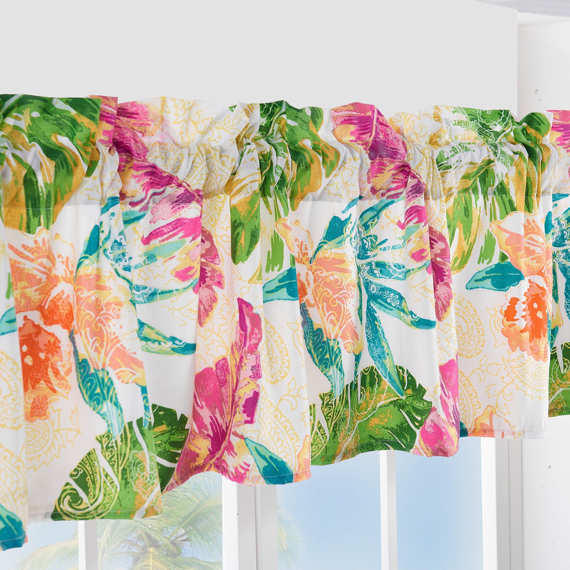 Tropics Window Treatment Valance Curtains, CORAL, alternate image number 3