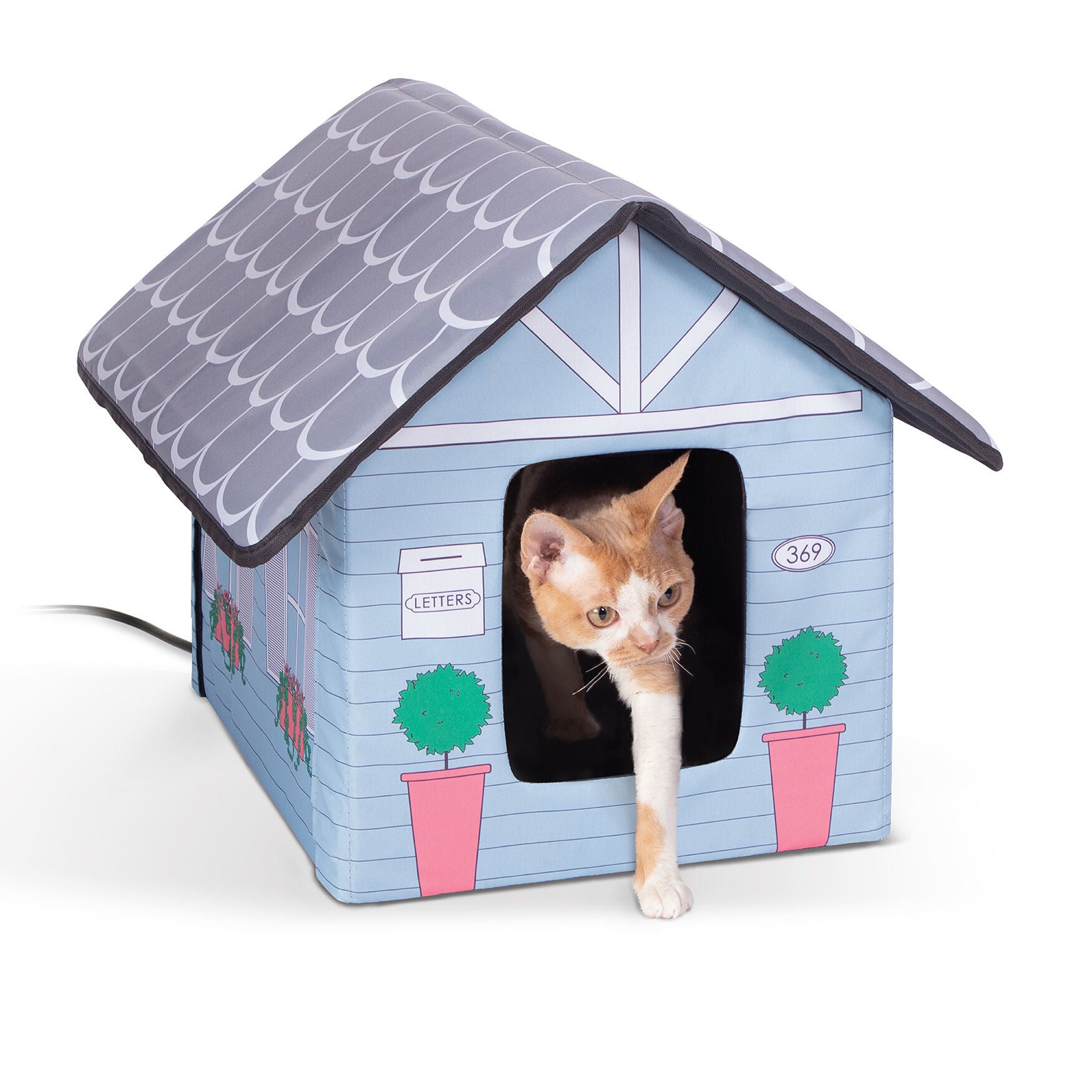 Outdoor Heated Pet House Cottage, BLUE, hi-res image number 0