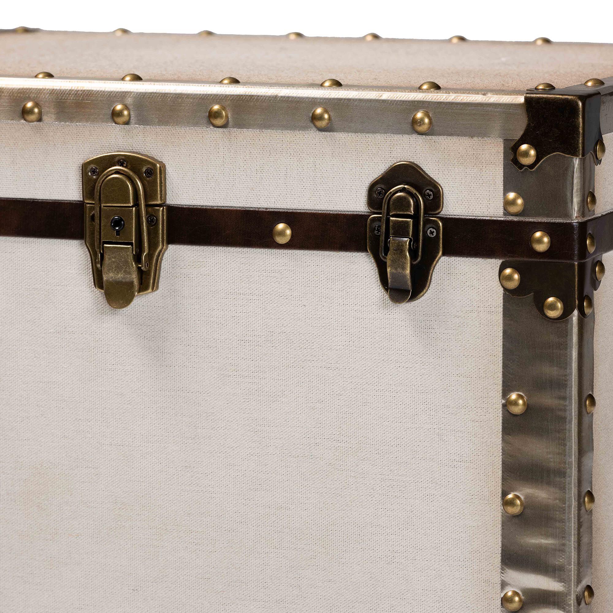 Laura Vintage White Canvas Lift-Top Trunk End Table, WHITE, alternate image number 7