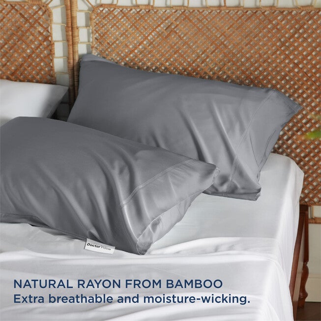 Doctor Pillow Royal Luxury Bamboo Pillowcase Single Grey, GREY, alternate image number null