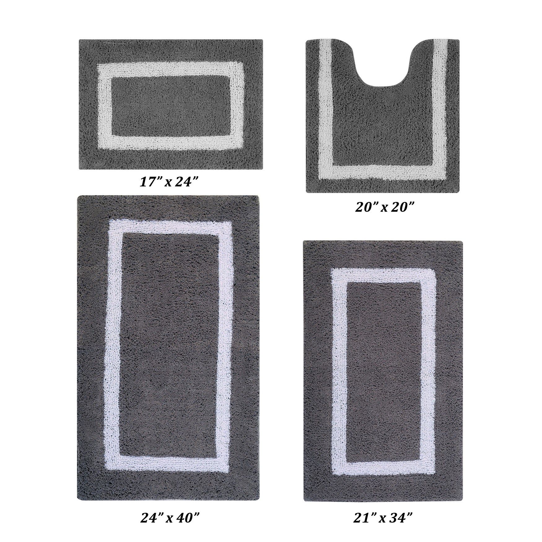 Hotel Collections Bath Mat Rug 4 Piece Set (17 inches X 24 inches | 20 inches X 20 inches | 21 inches X 34 inches | 24 inches X 40 inches), GRAY WHITE, hi-res image number 0