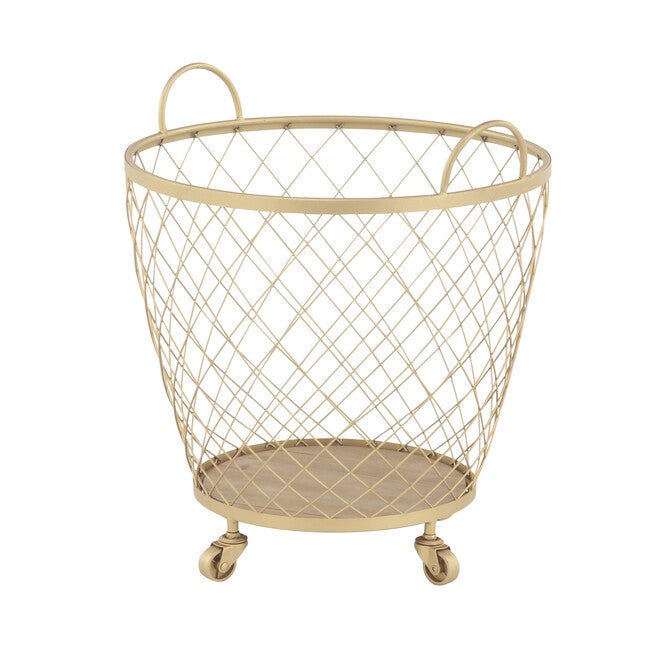 Set Of 2 Modern Gold Metallic Rolling Basket Storage Cart, , alternate image number 3
