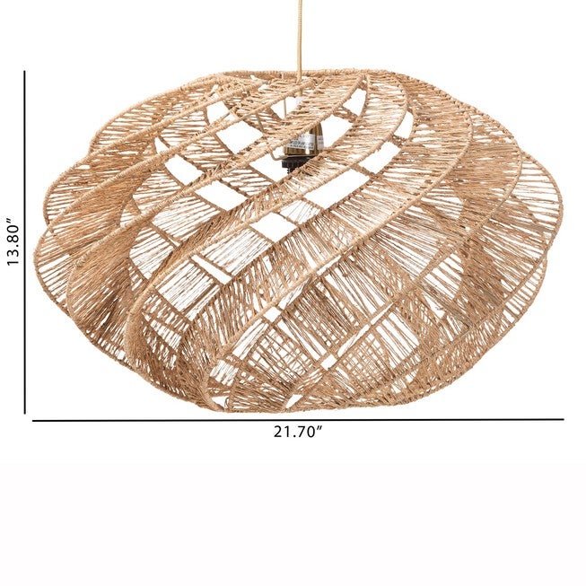 Enola Handwoven Jute Pendant Lampshade - Boho Chic Ceiling Light Cover with Twisted Spiral Design, BROWN, alternate image number 3