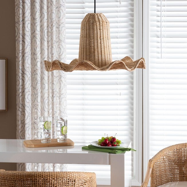 Lavada Bohemian Natural Scalloped Rattan Pendant Lampshade, NATURAL, hi-res image number null