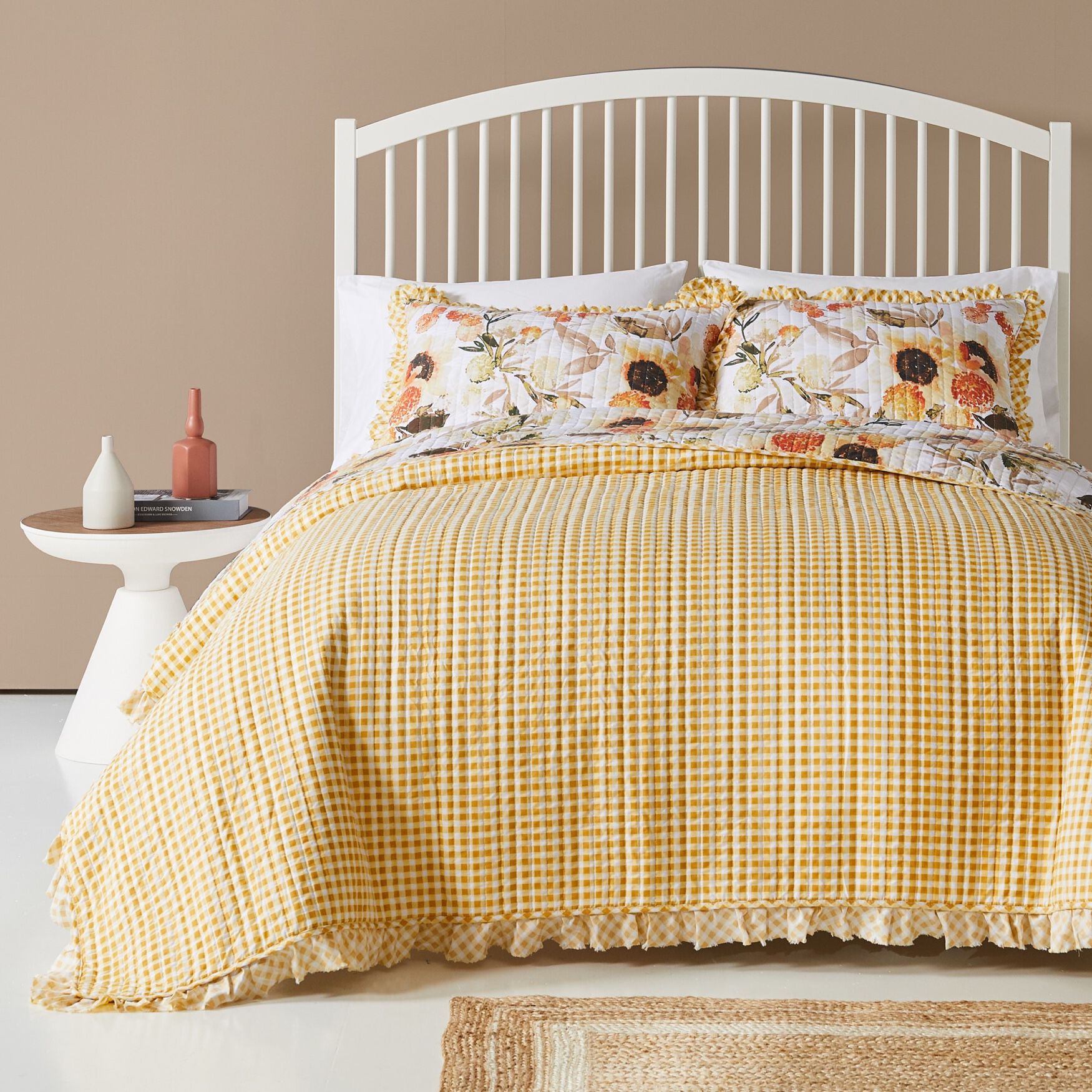 Somerset Ruffled Gingham Quilt And Pillow Sham Set, , on-hover image number 1