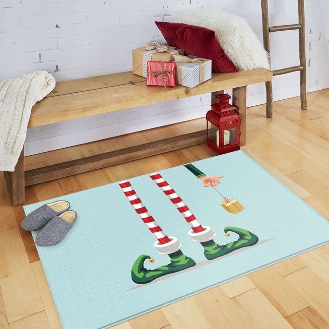 Elf Stockings Light Blue Kitchen Rug, , alternate image number null