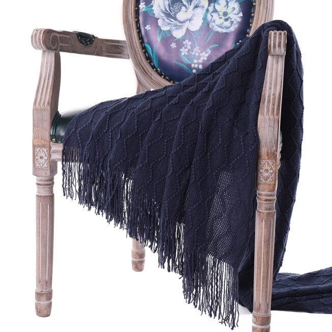 Battilo Home Throw Blanket Textured Solid Soft Sofa Couch Decorative Knit Blanket, 50 inches x 60 inches, , on-hover image number 1