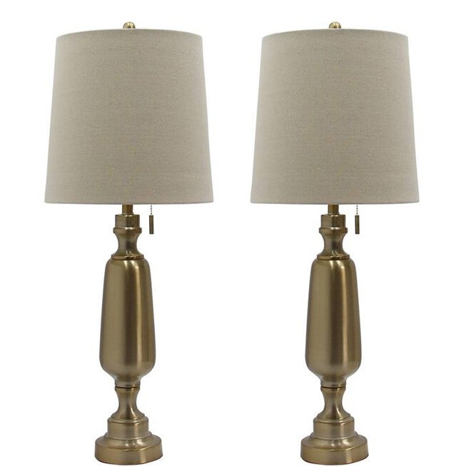 Antique Brass Metal 30.5 inches Table Lamp, Set 2, BRASS, hi-res image number null
