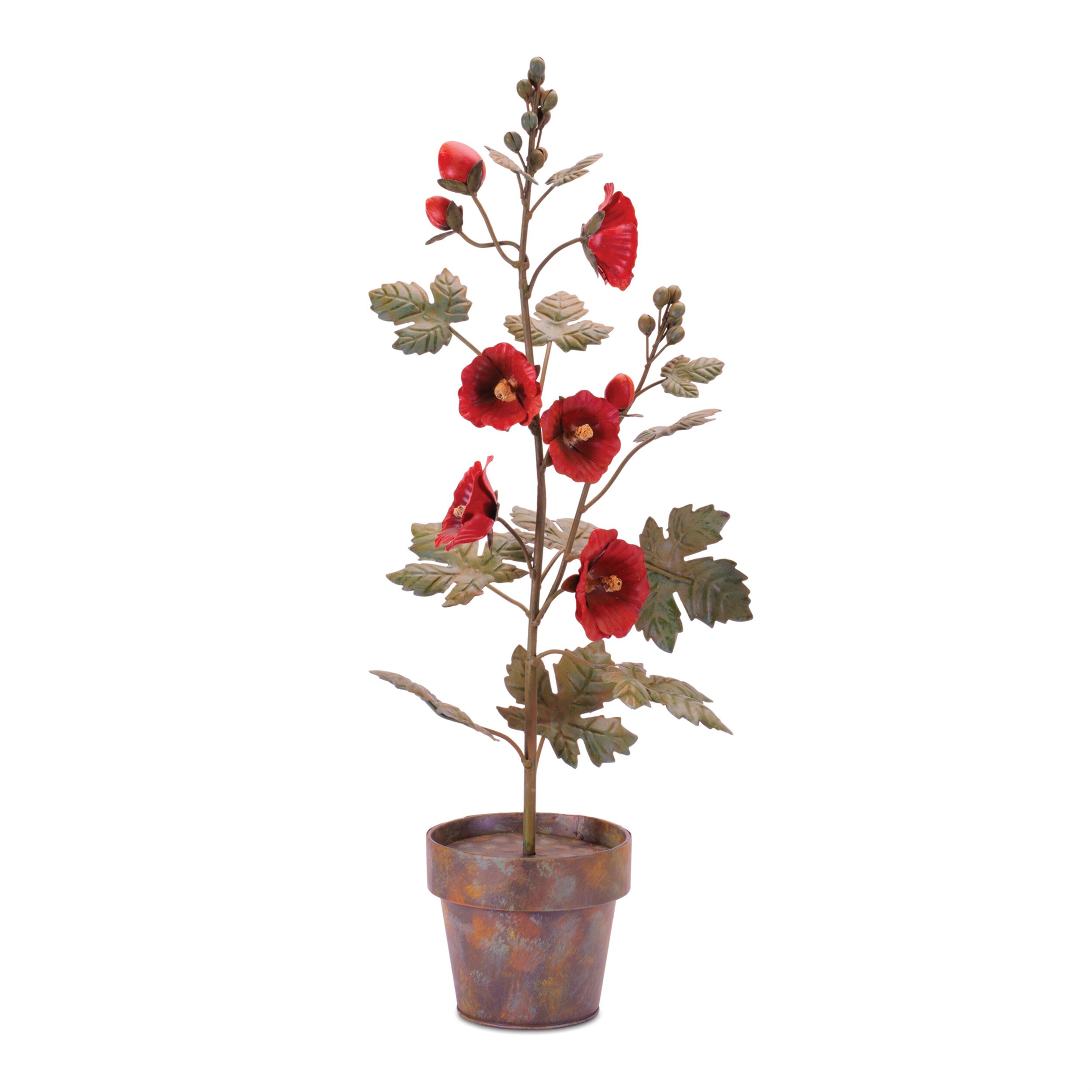 Iron Potted Poppy Floral Sculpture 24.5INH, RED BROWN, hi-res image number 0