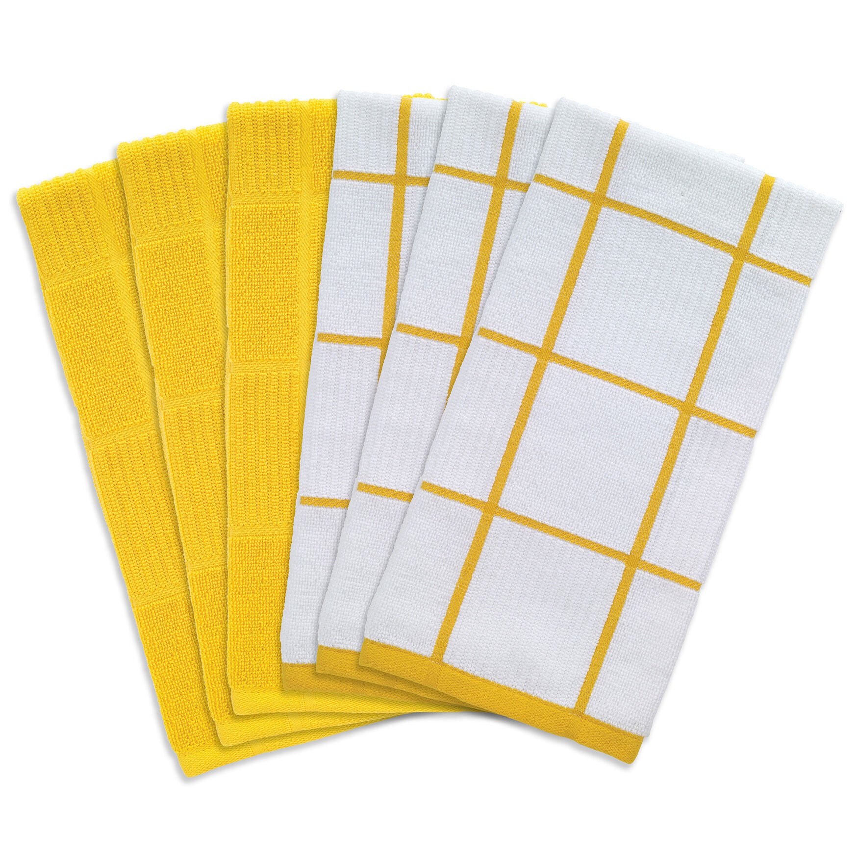 Solid And Check Parquet Kitchen Towel, Six Pack, LEMON, hi-res image number 0