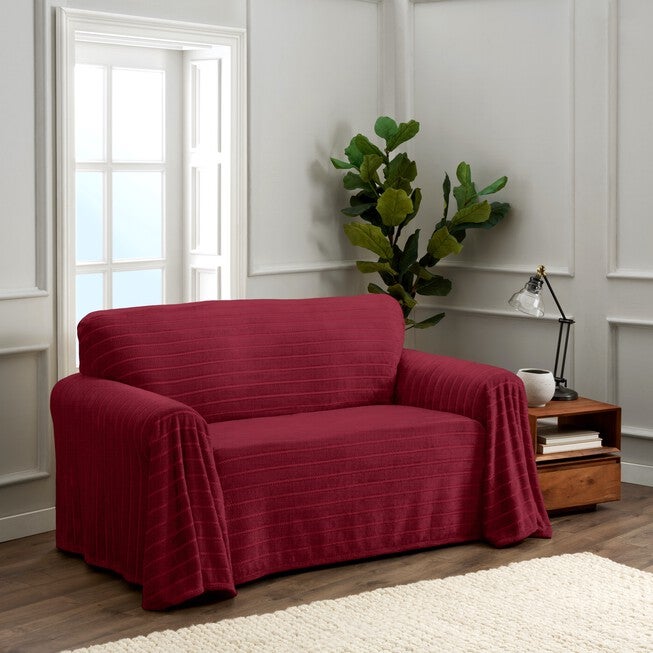 Nolan Plush Cozy Loveseat Throw Furniture Cover, BURGUNDY, hi-res image number null