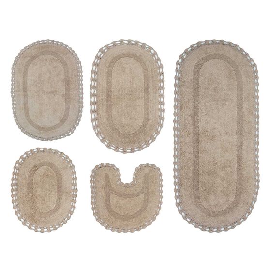 Hampton Crochet 5 Piece Bath Rug Collection, LINEN, hi-res image number null