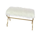 White Fur and Metal Contemporary Bench, 20x42x17, , alternate image number null