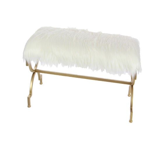 White Fur and Metal Contemporary Bench, 20x42x17, , alternate image number null