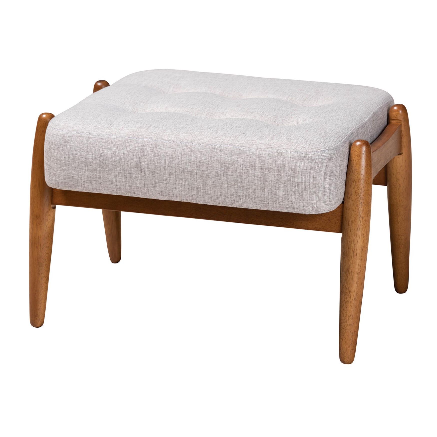 Jeanine Japandi Dark Grey Fabric And Walnut Brown Finished Wood Ottoman Footstool, BEIGE WALNUT BROWN, hi-res image number 0