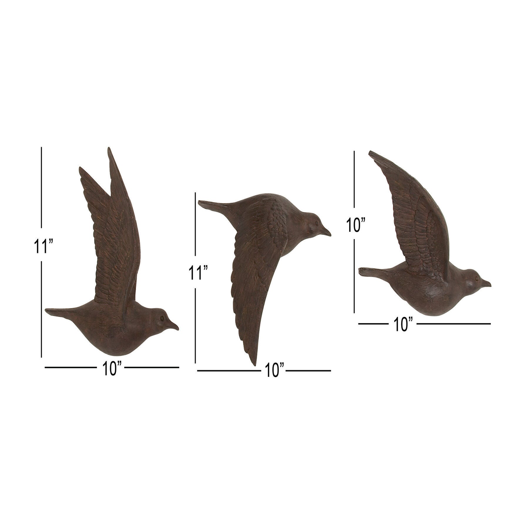 Set Of 3 Brown Resin Farmhouse Birds Wall D&eacute;cor, , alternate image number 10