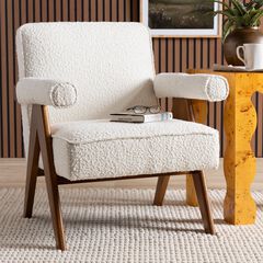 Georgina Japandi Cream Boucle and Walnut Brown Wood Accent Chair