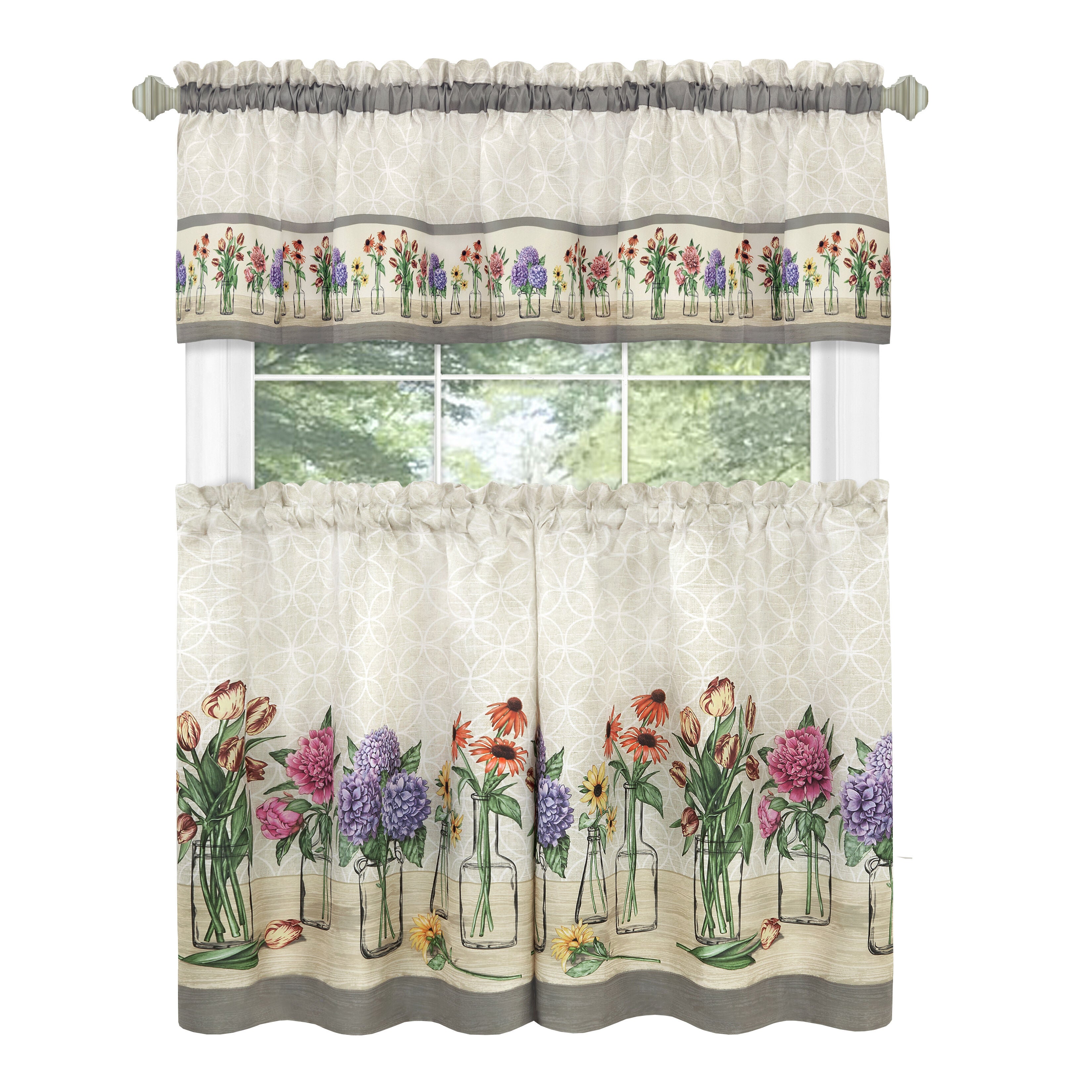 Garden Blooms Printed Tier & Valance Set, MULTI, alternate image number 1