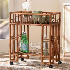 Tahlia Marbled Tortoise Rattan Kitchen Cart with Open Shelf