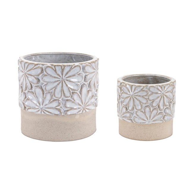 Ceramic Floral Planter (Set of 2), GREY/BEIGE, hi-res image number null