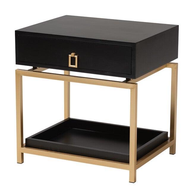 Melosa Modern Glam And Luxe 1-Drawer End Table, BLACK GOLD, hi-res image number 0