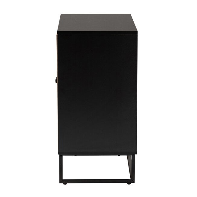 Declan Mid-Century Modern Espresso Brown Finished Wood And Natural Rattan 2-Door Storage Cabinet, , alternate image number null