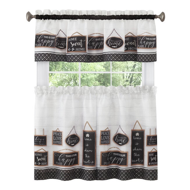 Modern Farmhouse Tier and Valance Window Curtain Set, BLACK, hi-res image number null