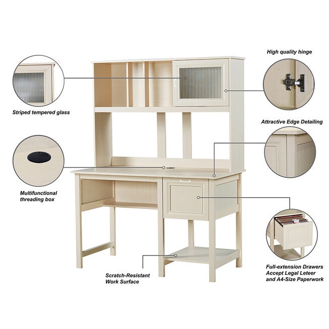 Ansel 47 inches Writing Desk With Hutch Writing Desk, , alternate image number 4