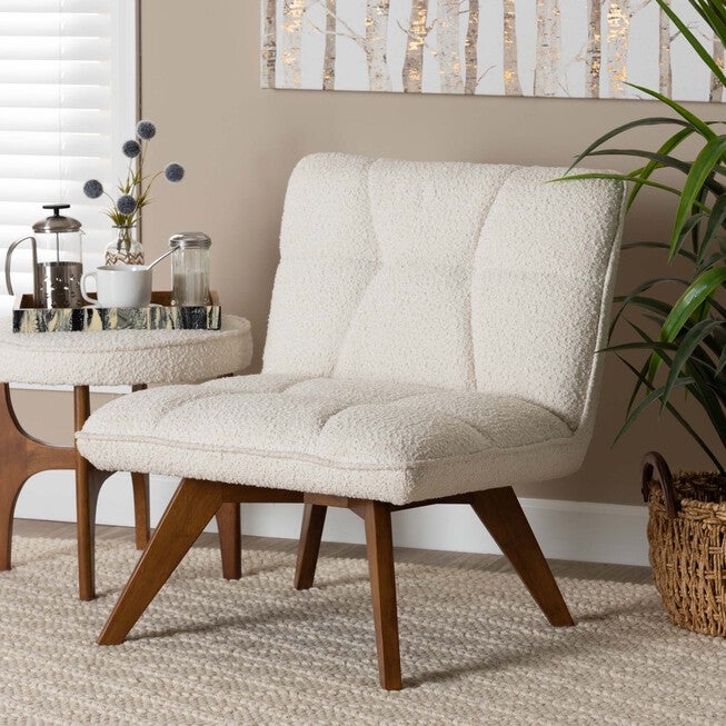 Darielle Japandi Cream Boucle Fabric And Walnut Brown Finished Rubberwood Accent Chair, , alternate image number 6