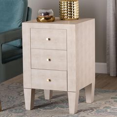 Leyna Modern Beige Faux Shagreen 3-Drawer End Table